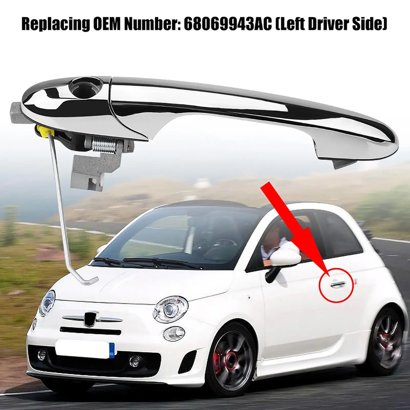 Ручка внешней двери автомобиля Хромированная ручка с левым рулем 68069943 AC для Fiat 500