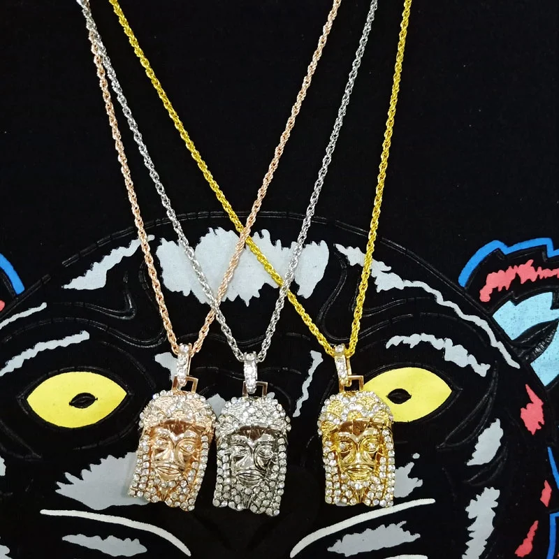 Модное позолоченное ожерелье в стиле хип-хоп с большим фианитом и кристаллом
