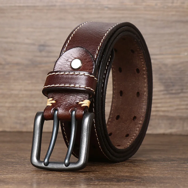 Leather men's belt double claw buckle casual real cowhide luxury personality alloy men's fashion pantband on both sides car line