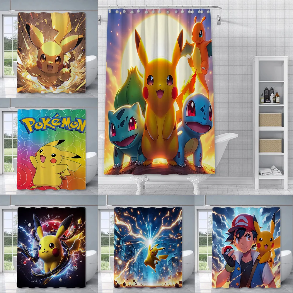 Милая душевая занавеска Pikachus Водонепроницаемая яркая шторка для ванной комнаты