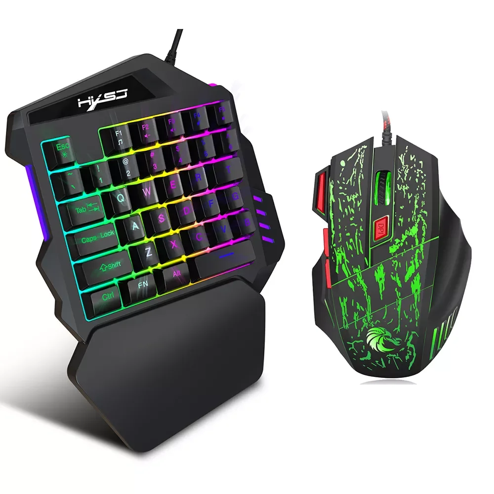 

HXSJ J50 One-Handed Gaming Keyboard 35 Keys LED Backlight Wired Gaming Mouse with Breathing Light 5500 DPI 7 Button Keyboard