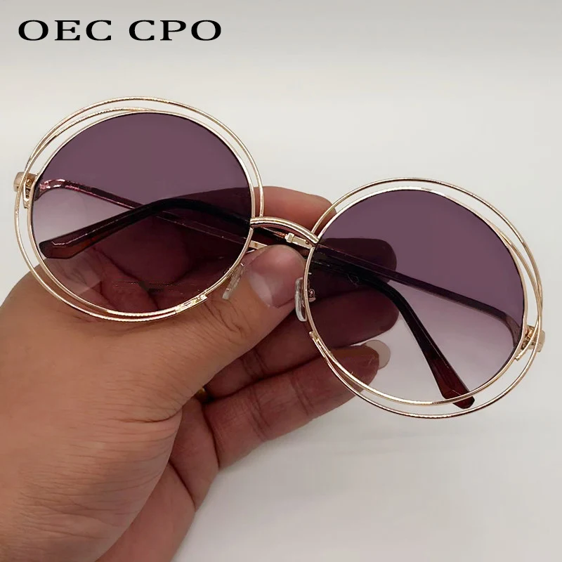 Фото Винтажные круглые солнцезащитные очки OEC CPO для женщин, модные металлические солнцезащитные очки в большой оправе, женские очки Óculos De Sol №1