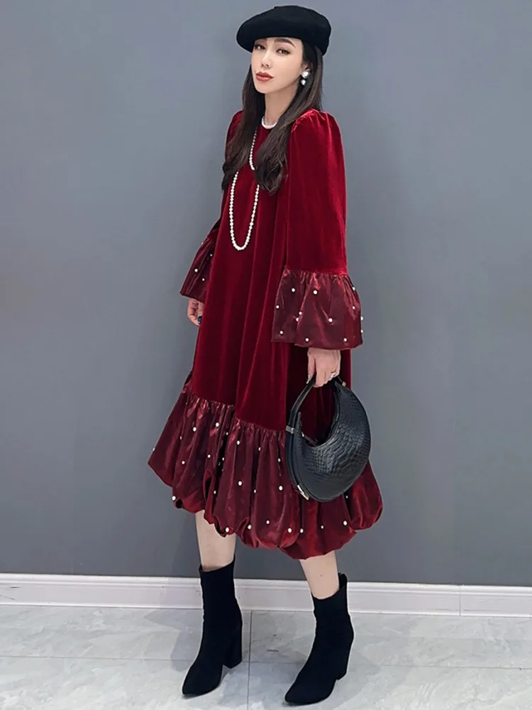 Женское бархатное платье в горошек SHENGPALAE весеннее элегантное лоскутное