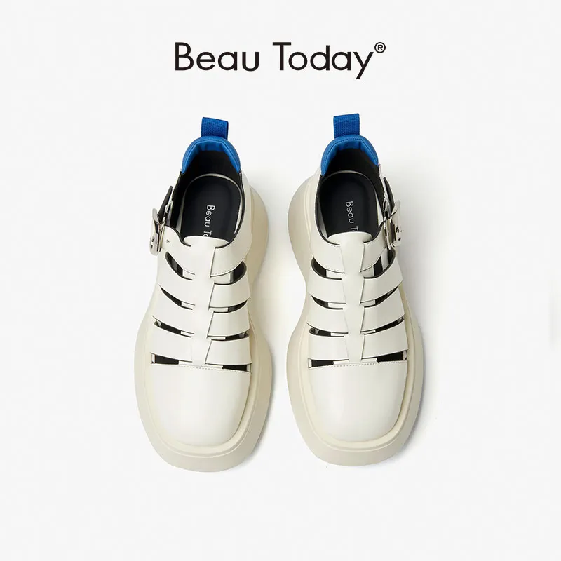 

BeauToday/женские массивные сандалии из коровьей кожи с т-образным ремешком на платформе с пряжкой; Летняя женская обувь ручной работы; 38196