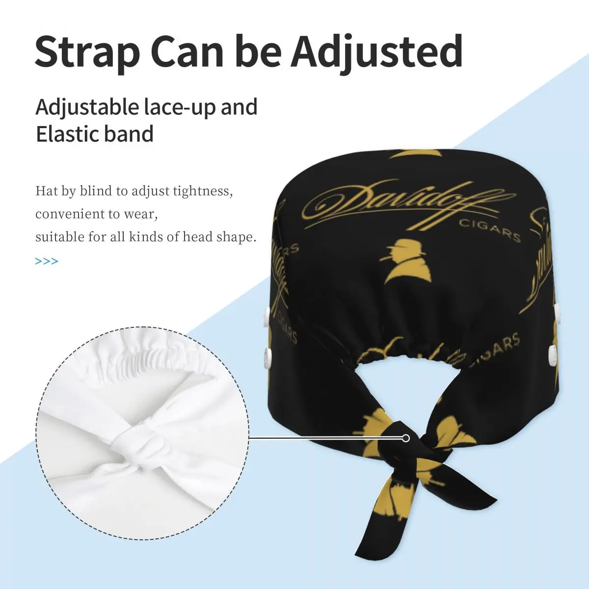 Фото Медицинская шапочка Davidoff Cigars Black Scrub Hat, унисекс, регулируемая, для врачей, стоматологов и медсестер №4