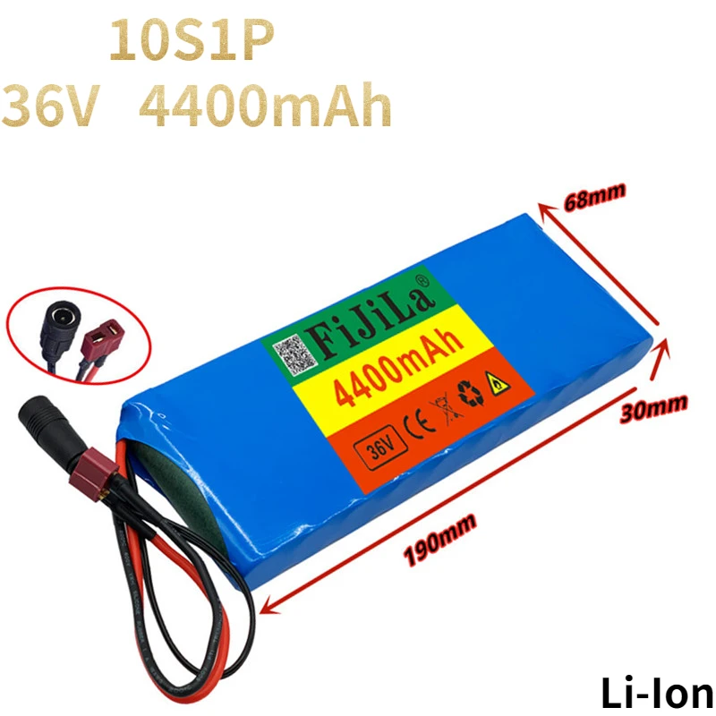 

100% new 36V 4400mAh 10S 1P 18650 lithium ion battery ebike electric car bicycle roller belt 20A BMS 500W to 42V 2A charger