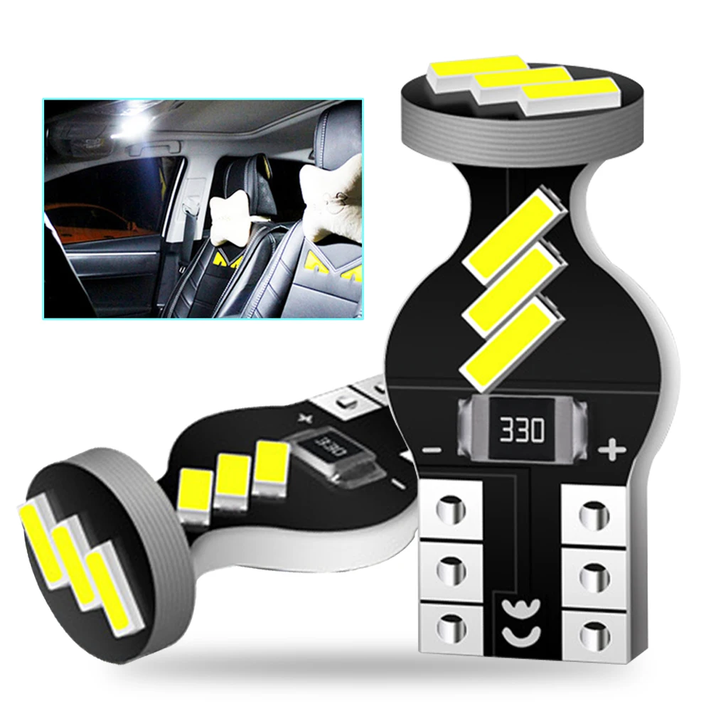 Светодиодная CAN-шина T10 W5W 194 501, без ошибок, для интерьера автомобиля, фонарь для приборной лампы, чип T10 9 SMD 4014, чистый белый свет, лампа, 6000K, 12 В, 2 шт.