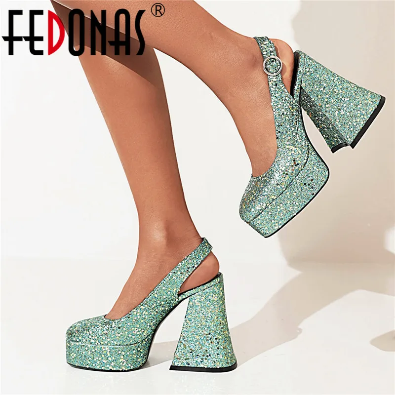 

FEDONAS Women Fashion Spring Summer Sandals Wedding Party BlingBling Shoes Women Elegant High Heels New Brand Design Prom Pumps