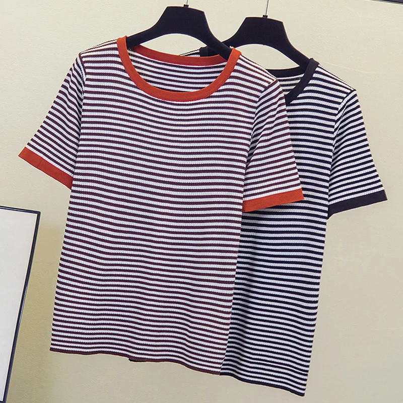

Winter College style Sweater lapel Loose Top stripe Short sleeve Female Knitted Pullover Casual Women Sweater 2022 New