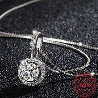 round 100 925 sterling silver color necklace real natural white diamond pendant for women fine bizuteria silver 925 jewelry