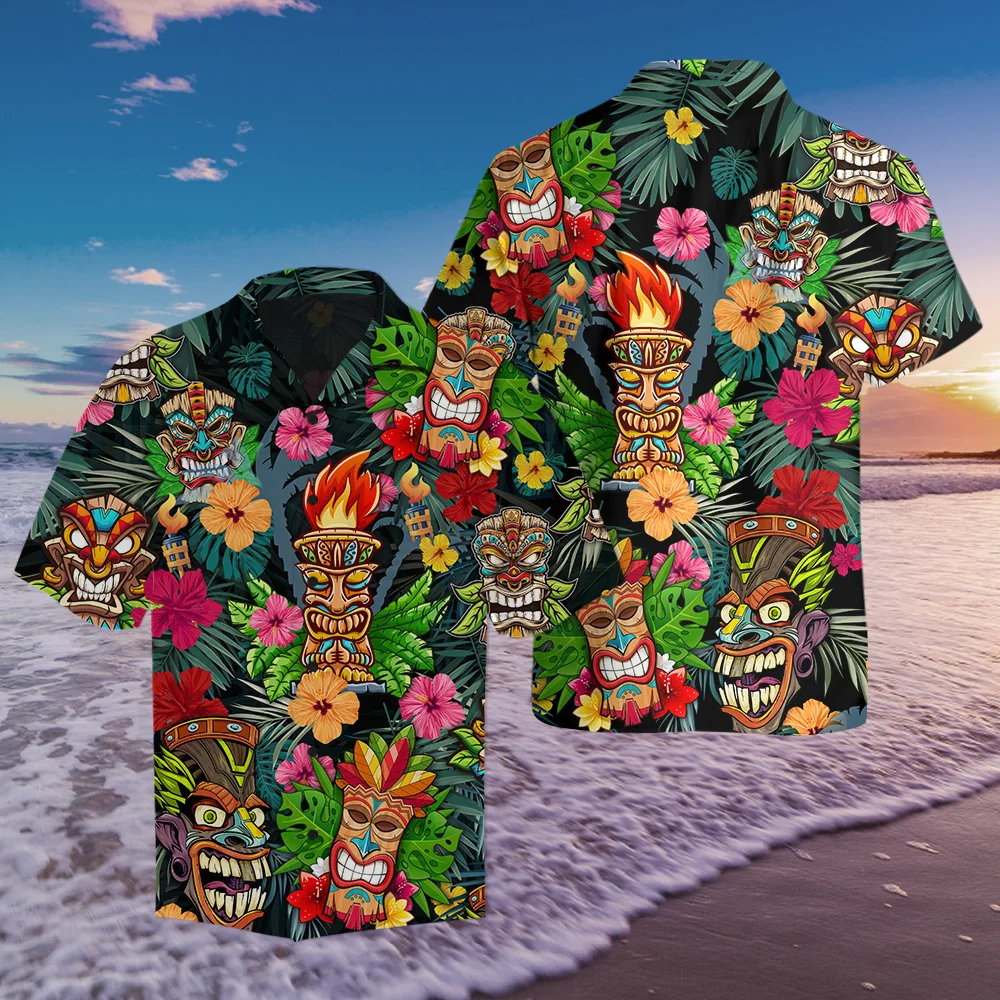 Tiki Tropical Hawaiian Shirt 3D Hawaiian Shirt Men's Summer Short Sleeve Shirt Men's shirt 2023 oversized 5XL shirt