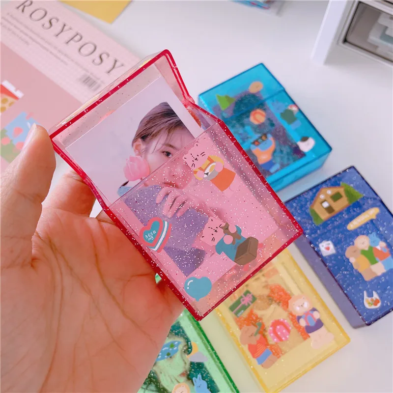 

Kawaii Kpop Photocards Card Holder Box 3 Inch Polaroid Photo Storage Box Protector Idol Photo Glitter Box DIY Album Stationery