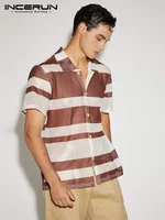 handsome well fitting new men tops incerun casual stripe blouse stylish stitching short sleeved button shirts s 5xl incerun 2022