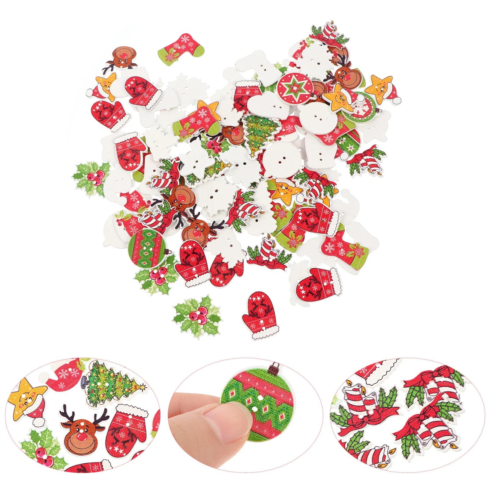 

Buttons Holes Christmas Wooden Crafts Sewing Colored Knot Buckles Ornaments4 Button 2Snap Studs Printed Press Decor Wood Sew
