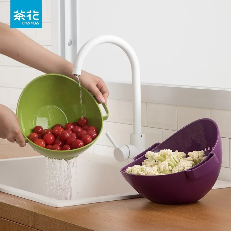 

CHAHUA-Plastic Draining Basket, Thickened Washing Fruit Basin, Kitchen Vegetable Washing Basket, Filter Sieve