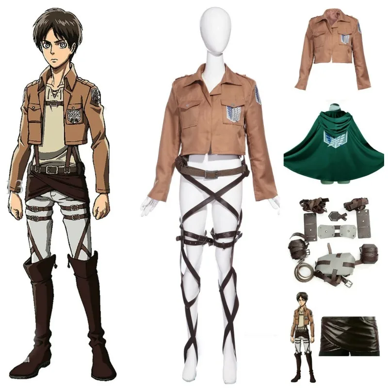 Фото Костюм для косплея «Атака Титанов» Survey Corps-Eren/Mikasa/Levi, униформа, пальто, подлинная куртка в стиле милитари для Cosers №1