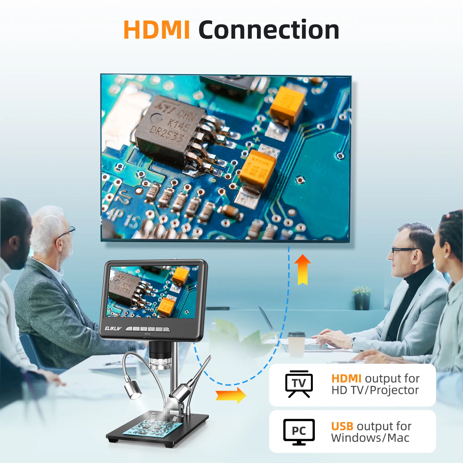 Цифровой микроскоп Elikliv EDM401 с IPS экраном 7 дюймов 1200X 2K поддержкой TF-карты 32 ГБ