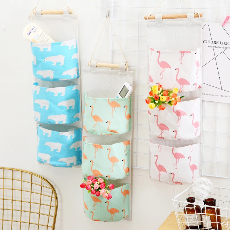 

Wall Hanging Storage Bag Fabric Pouch 3 Pockets Multilayer Closet Door Closet Storage Bag Organizer Home Cosmetics Toys