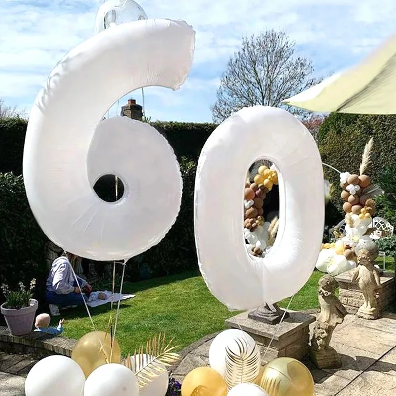 

40 Inch White Number Foil Balloons Large Helium Globos Wedding Proposal Birthday Party DIY Decorations Digit Figure Ballon