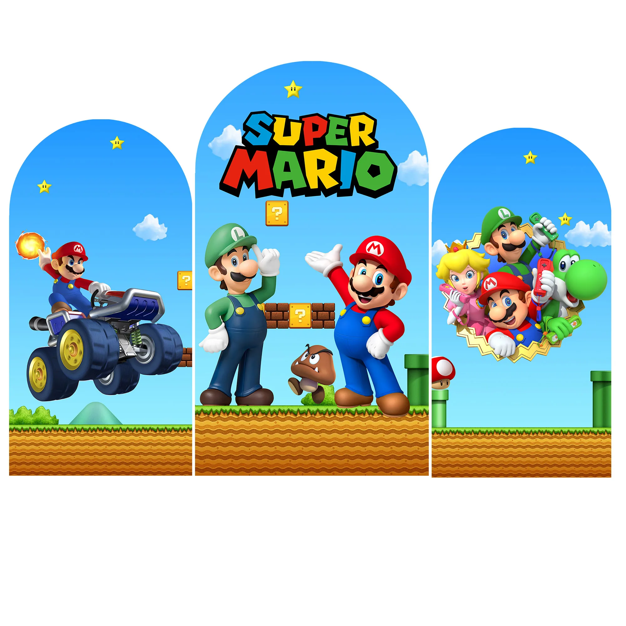 

Super Marios Bros Backdrop Doubleside Arch Photography Background Polyester Kids Birthday Party Decoration Custom Studio Props