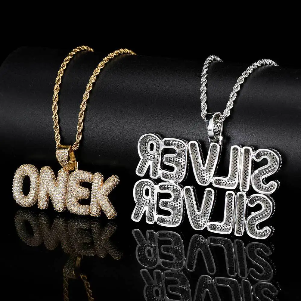 TopBling Hip Hop A-Z Custom Pendant Necklace Charm Bubble Letter 18K Real Gold Plated Jewelry