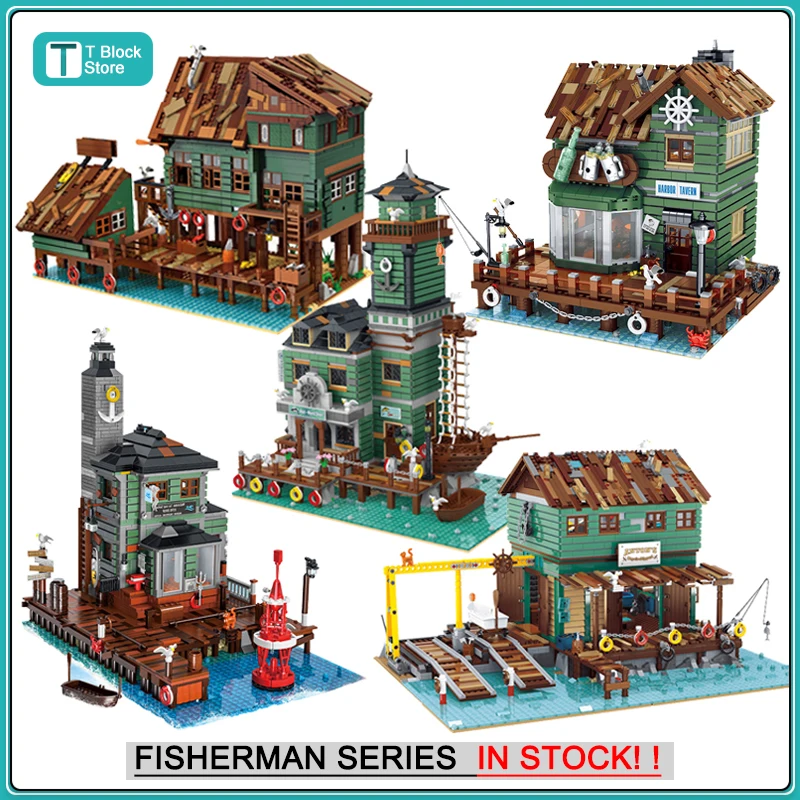 

Creative Fisherman's Cabin Store Modular Building Blocks Brick Streetview Series City Architecture Model Sets Kid Toys Boys Gift