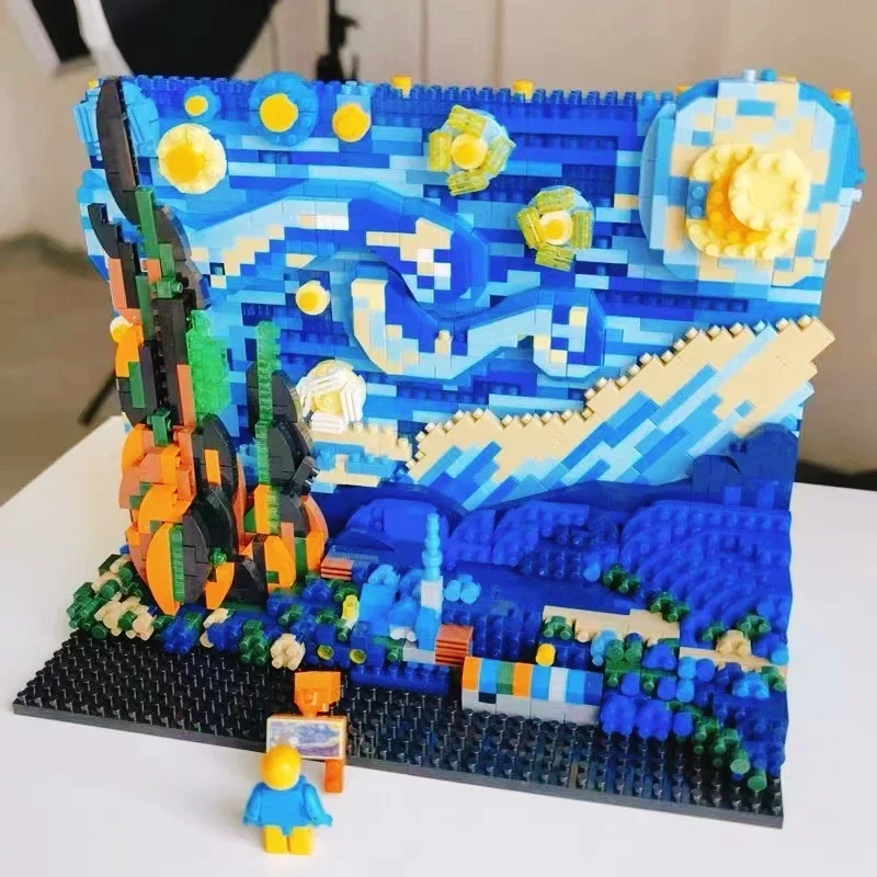 MOC Звездная ночь 3D Знаменитые Картины художественная живопись Винсент Ван Гог