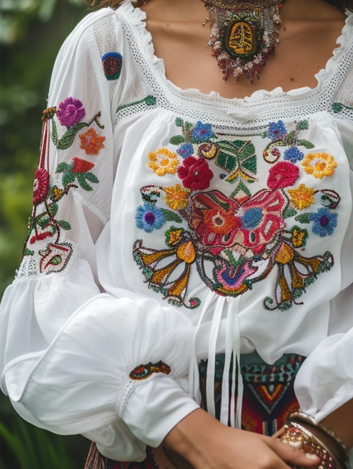 Блузка в стиле бохо с цветочным принтом и рукавами-фонариками привлекательные
