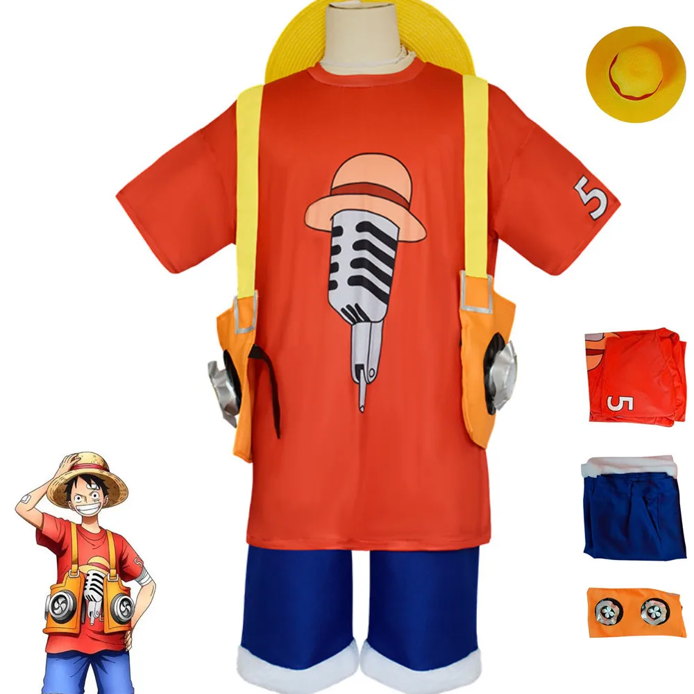 

Anime Monkey D Luffy Theater Edition Cosplay Costume Aldult Child Unisex Vest Top Shorts Hat Halloween Regular Clothes Suit