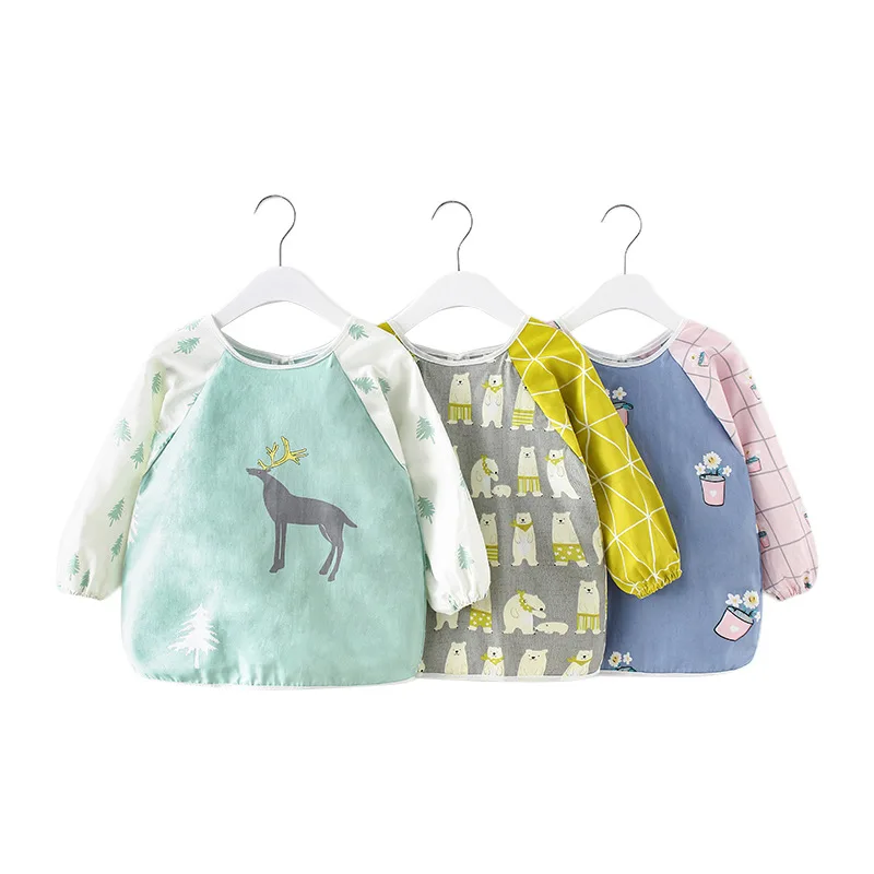 

Bandana Bibs Cute Cartoon Baby Bibs Waterproof Infant Eating Children Drawing Long Sleeve Apron Baby Self Feeding Bib