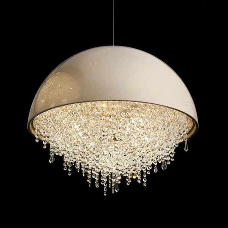 

Luxury Crystal Metal Black White Semicircle Paint LED Lighting Dining Chandelier Indoor Living Room Lobby 50cm 60cm Pendant Lamp
