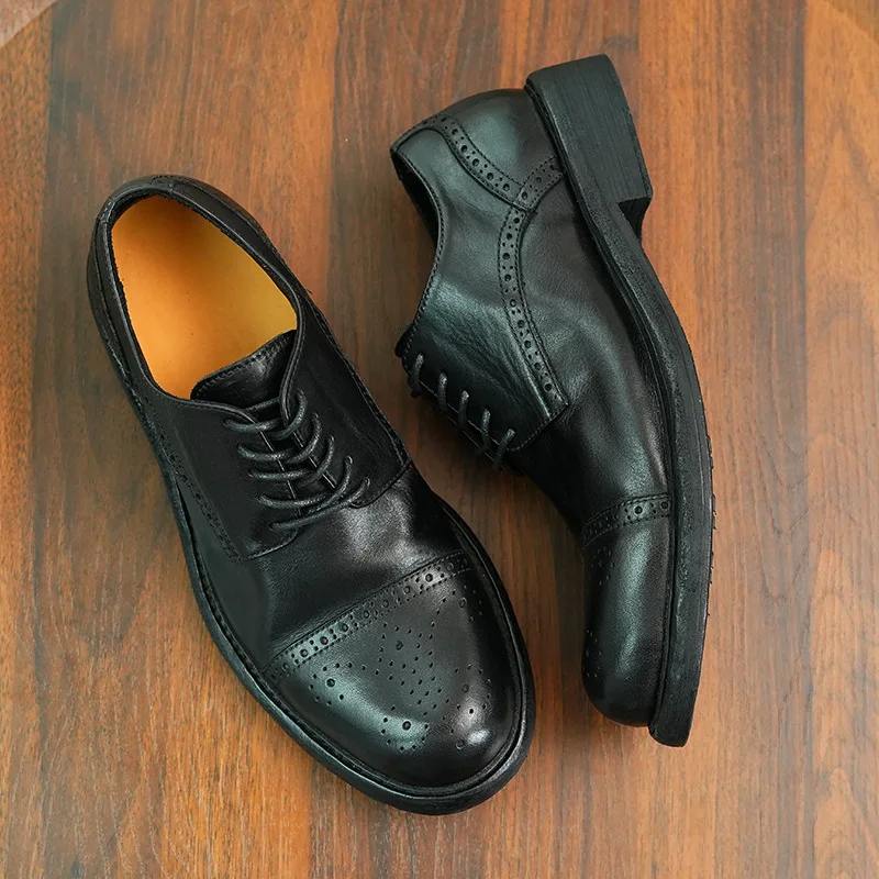 

Italian Men's Formal Shoes Luxury Genuine Cow Leather Handmade Quality Fashion Vintage Elegant Wedding Social Brogues Shoes Man