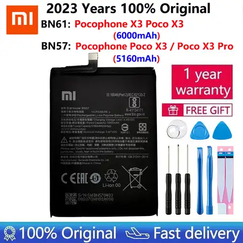 2023 100% оригинальный аккумулятор Xiao mi BN57 BN61 6000 мАч для телефона Xiaomi Pocophone X3 Poco X3 Pro сменные батареи + инструмент