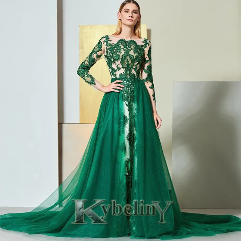 

Kybeliny Green Aline Evening Dresses SCOOP Tulle Appliques Prom Robe De Soiree Graduation Celebrity Vestidos Fiesta Women Formal