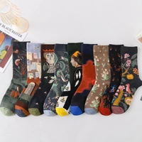 10 style happy funny socks fashion cotton men personality art hip hop women oil painting retro classical series couple sock