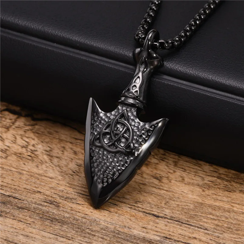 

KOTiK Fashion Black Silver Color Stainless Steel Arrow Pendant Necklace Punk Vintage Nordic Viking Celtic Knot Jewelry