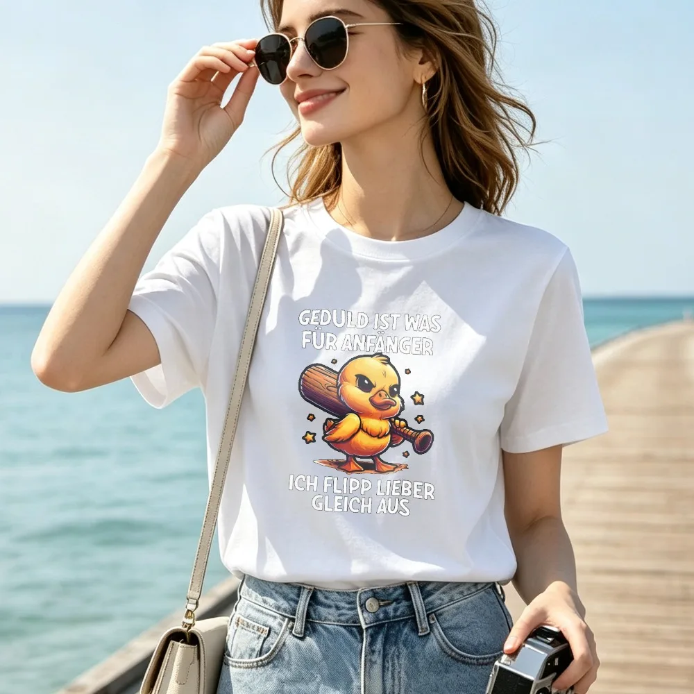 Фото Футболка Geduld Ist Was Für Anfänger с принтом Angry Duck Baseball Bat, с круглым вырезом, короткими рукавами, забавным слоганом, летняя футболка №2