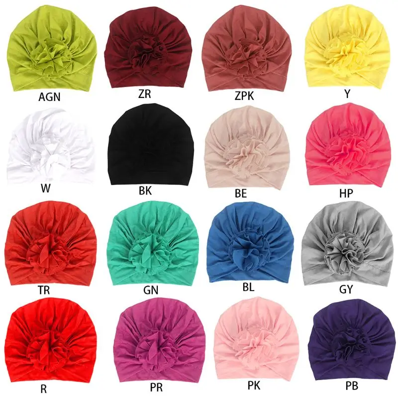 

Infant Newborn Baby Cotton Turban Hat Pleated Wrinkled Solid Color Soft Headwrap