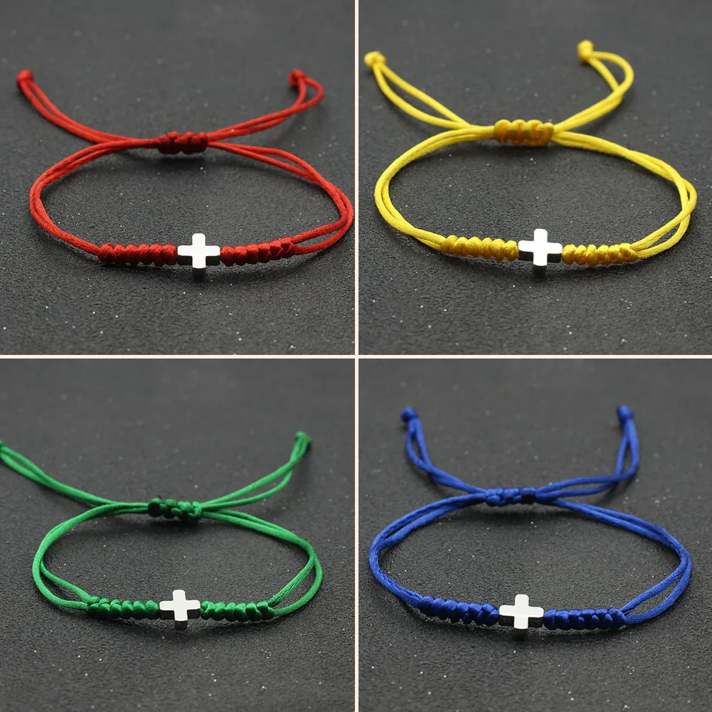 Fashion Braided Rope Bracelet Women Men Hematite Stone Cross Braslet Adjustable Yellow Red Thread Braclet Pulseira De Amizade