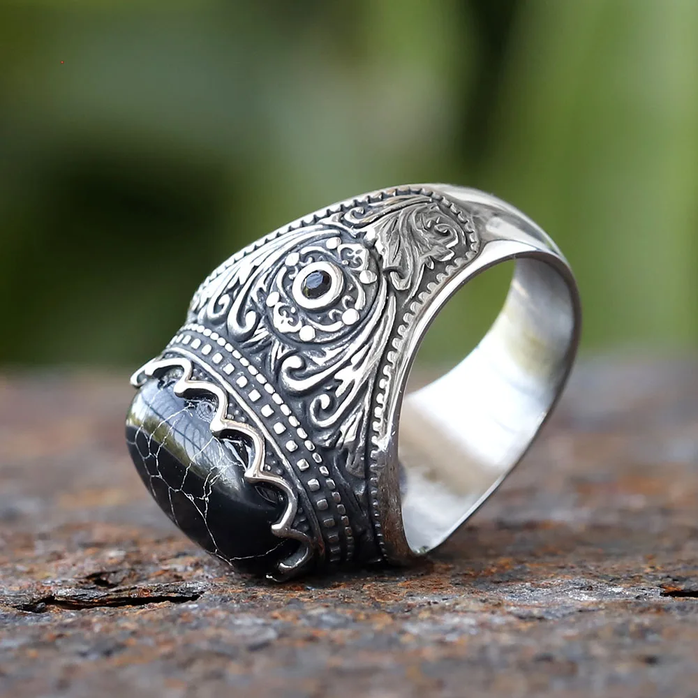 Винтажные кольца ручной работы с турецким черным Цирконом мужские из