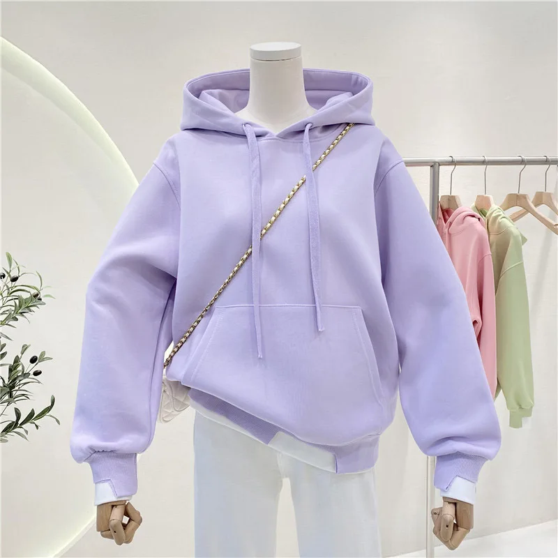 

Female Casual Loose Hooded Hoodies Solid Color All-Matched Oversized Sweatshirts Korean Style Fake-Two Pieces Pullovers