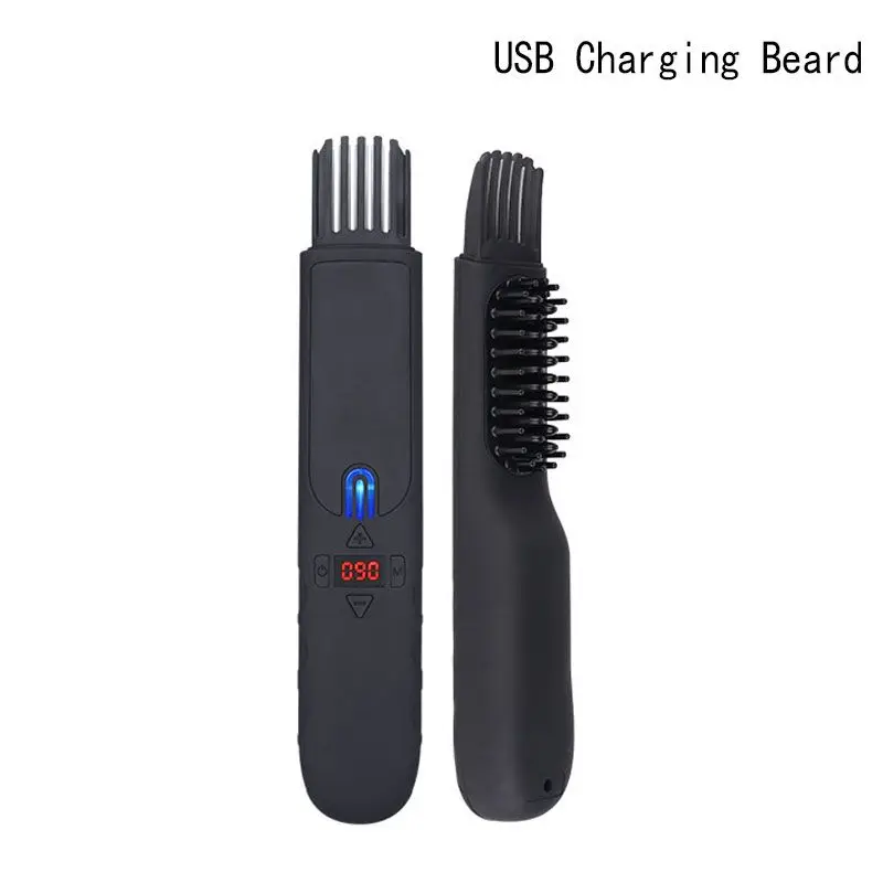 

2022 Portable USB Rechargeable Beard Straightener Beard Styling Comb Hair Men's Beard Comb Hair Perm Heated Brush Beard Brush
