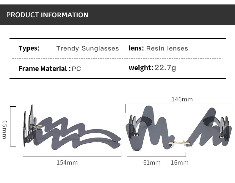 Солнцезащитные очки унисекс без оправы с красными волнами в стиле панк винтажные