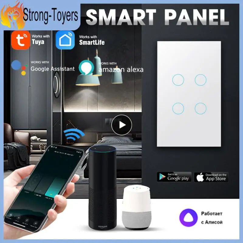 

Tuya Light Wall Button Tempered Glass 1/2/3/4gang Smart Touch Switch For Alexa And Google Home Assistant Tuya And Smart Life