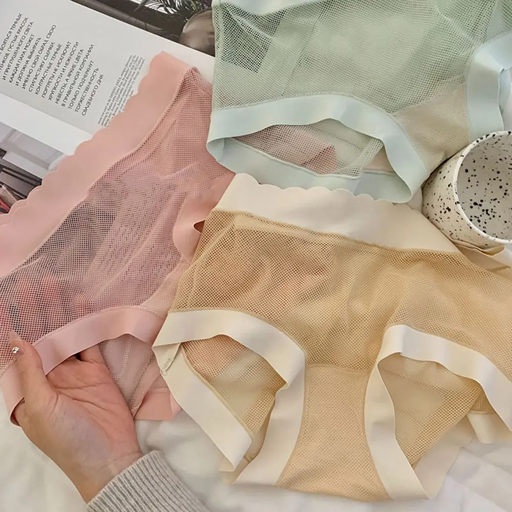 

Underpants For Girls Thong Intimates Mid Waist Ruffle Women Panties Korean Underwear Hollow Mesh Briefs