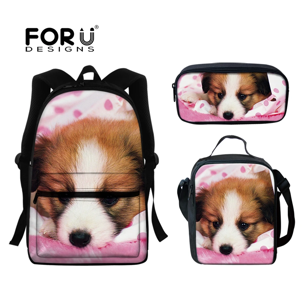 

FORUDESIGNS Lovely Dog Design Large Capacity 3pcs School Backpack Student School Bag Bookbag for Teenager Kids Causal School Bag