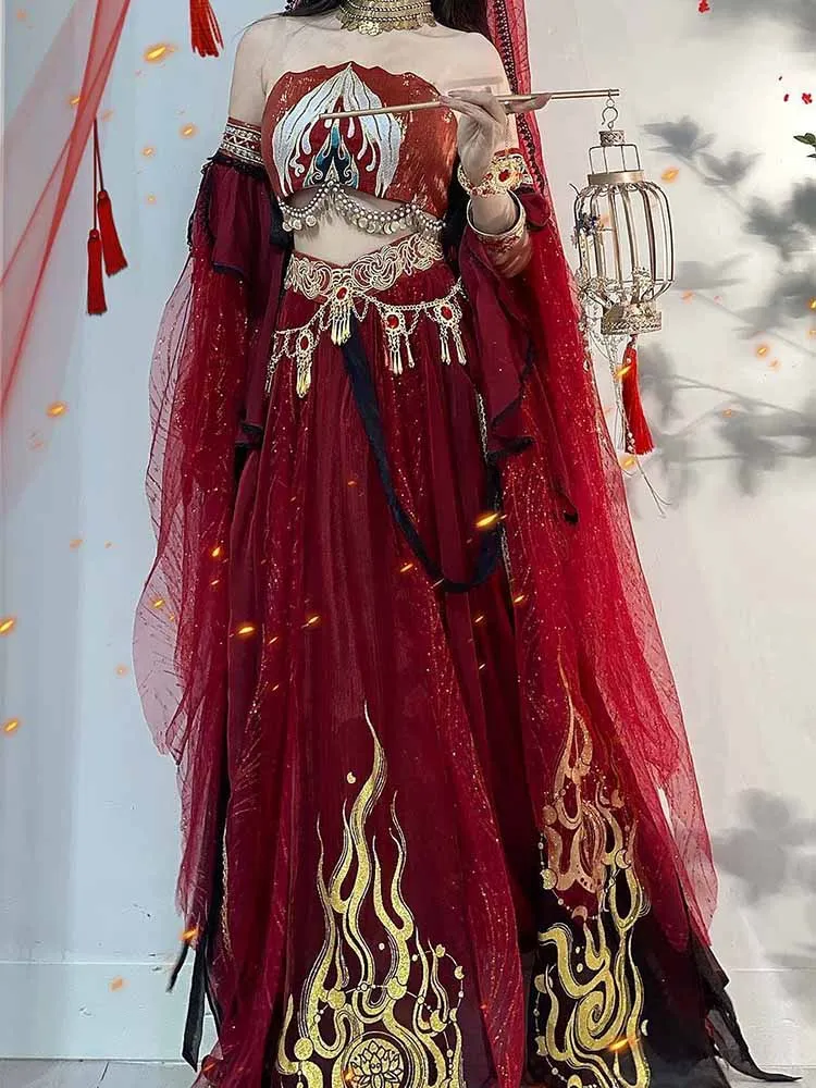 Festival Arabian Princess Cosplay Costumes Women Indian Belly Dance Dress Hanfu Red Set Party Halloween Cosplay Coustume