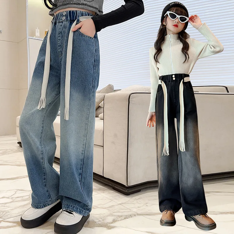 

Jeans For Girl Solid Color Jeans Girls Spring Autumn Kids Pants Casual Style Children's Trousers Clothing 6 8 10 12 14 Years