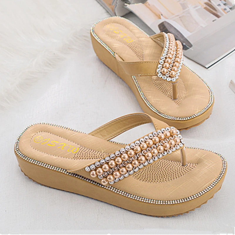 Plus Size 41 42 Solid Outside Womans Slides Wedges Casual Sandals Thick Platform Female Flip Flops Summer Beach Women Slippers
