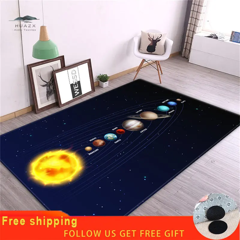 

3D Solar System Carpet Space Planet Children Room Rug for Boy Bedroom Anti-slip Mat Bathroom Decor Play Crawling Floor Doormats